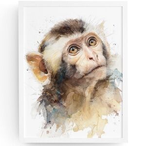 Watercolor Monkey Portrait Wall Art Print Unframed - Playful Jungle Charm
